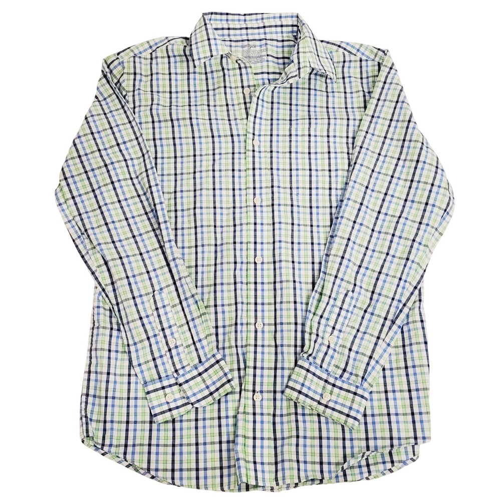 Cat & Jack Boys XL 14 Plaid Button Down Shirt Blue Green White Long Sleeve
